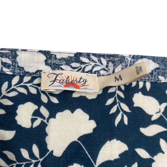 FAHERTY Havana Prairie puff sleeve Linen midi Dress size M Indigo Echo Floral - Picture 6 of 13